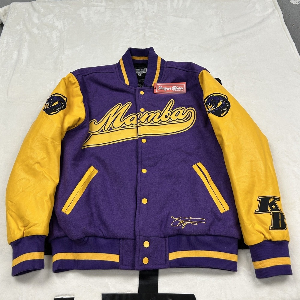 Kobe Bryant Headgear Classics Varsity Jacket Mens L Purple Yellow Mamba KB